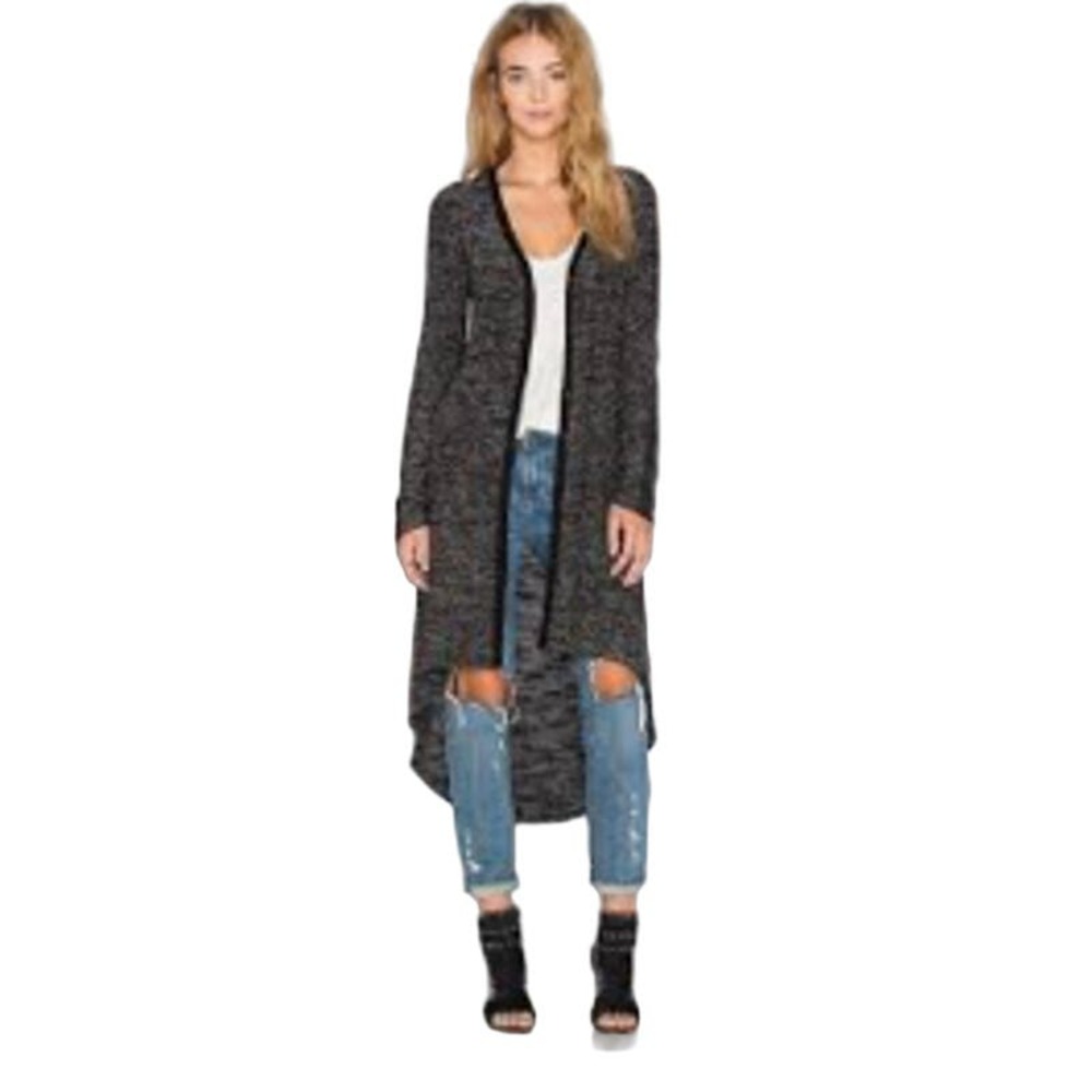 Super Trendy Black Knit Duster Lamb Leather Cuff  Size Small Red 23
